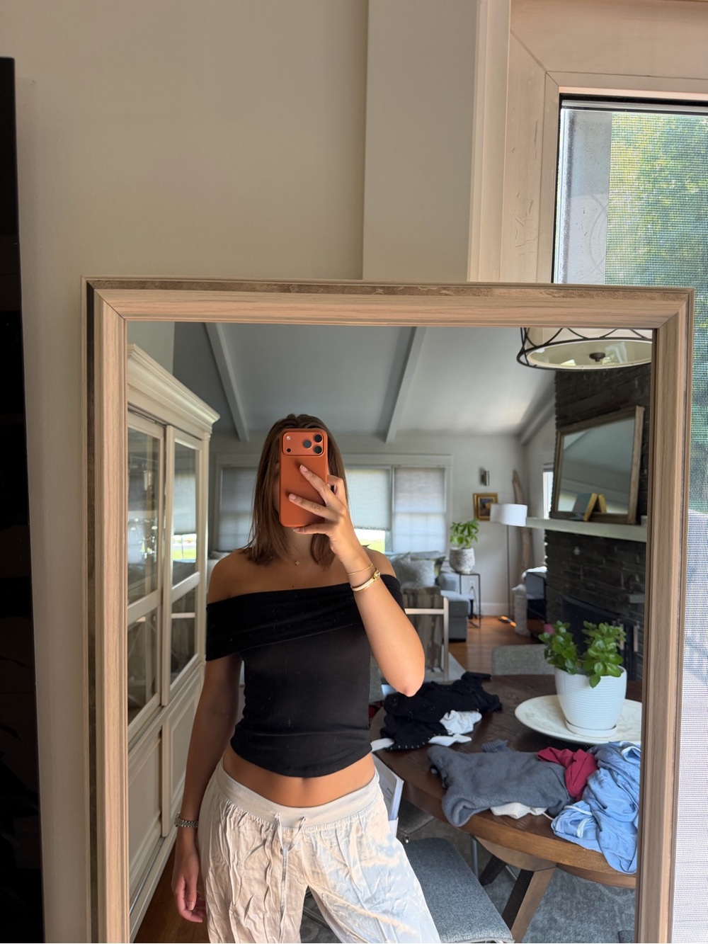 aerie Black Off-Shoulder Crop Top